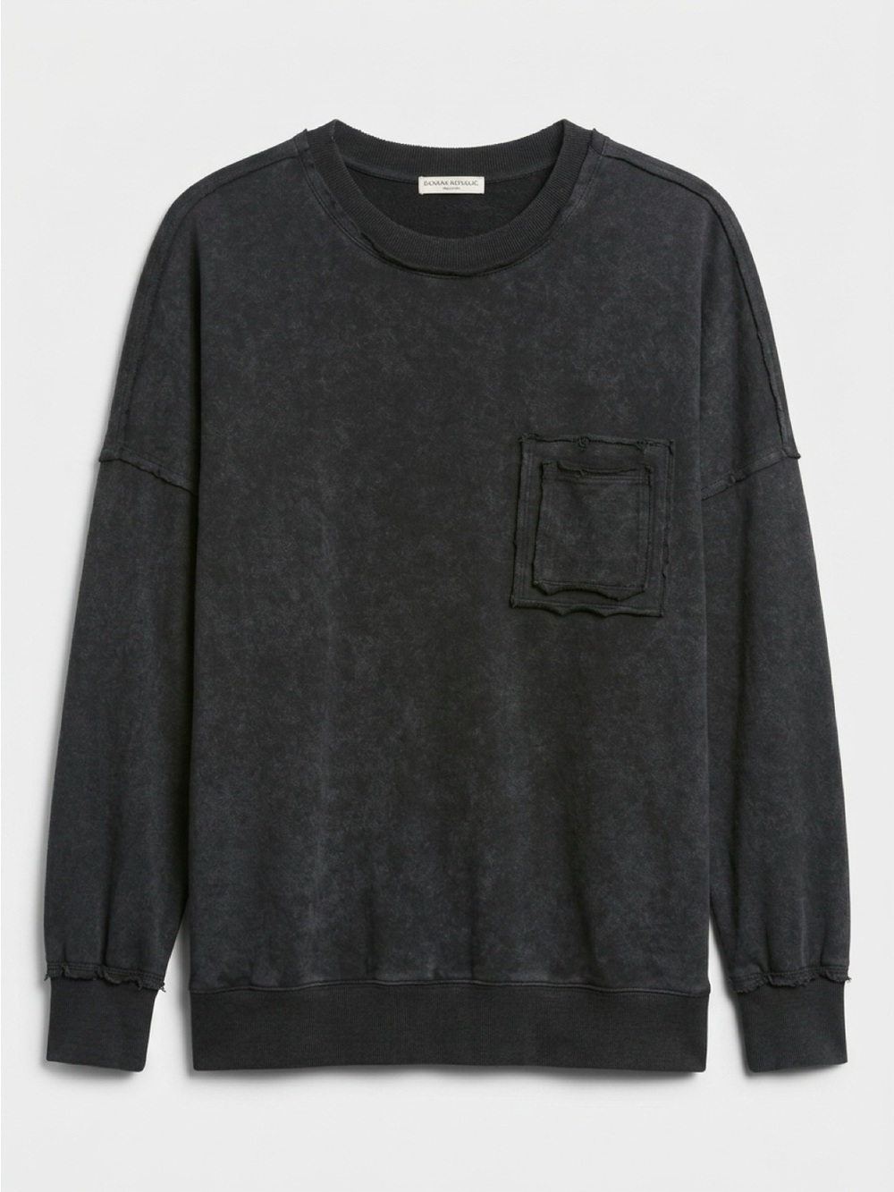 Zenana Black Mineral Wash Oversized Distressed Pocket Sweatshirt – Size L
